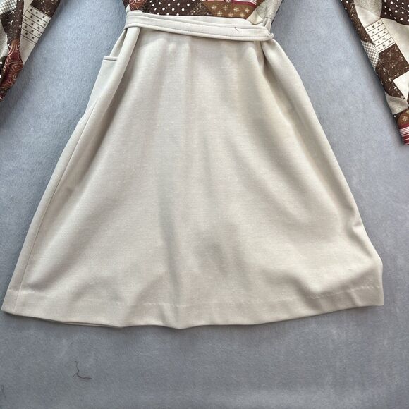 Melissa Lane Tan Patchwork One Piece Button Dress Vintage 70s Hippie Boho - Picture 12 of 16